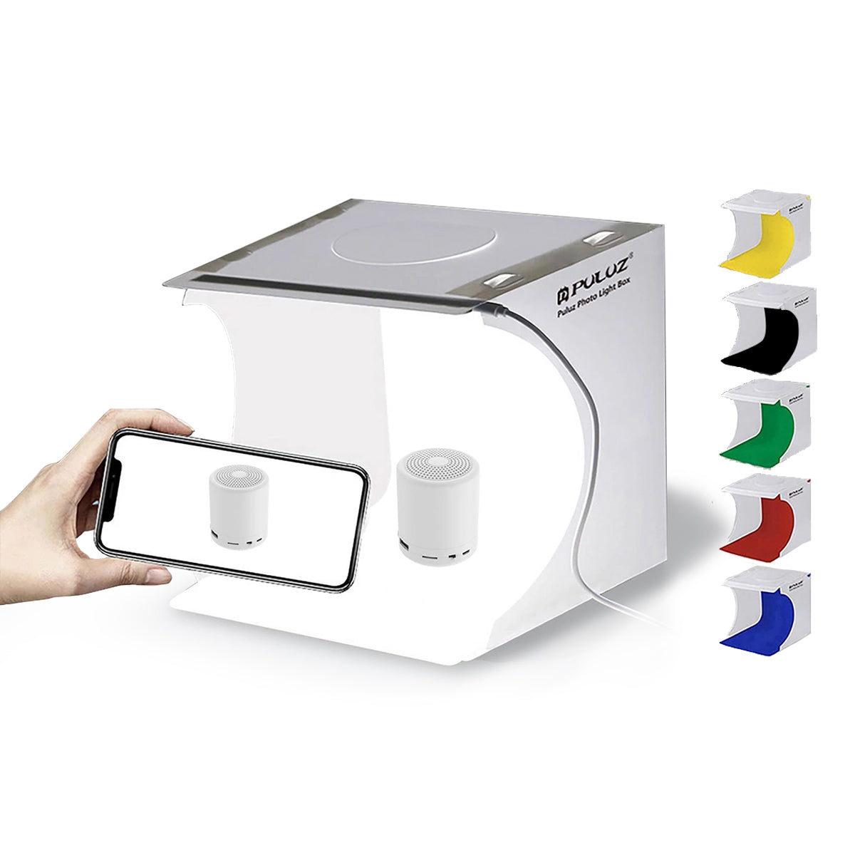 Hộp Chụp Hình Ảnh Sản Phẩm PULUZ Mini (24X23X23CM Có Đèn Led Siêu Sáng &6 Màu Nền Tặng Kèm)