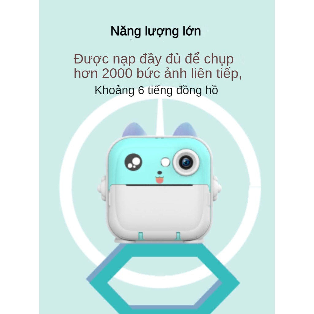 Máy Ảnh Mini in Nhiệt Chụp Lấy Liền Kỹ Thuật Số Cute Camera 24MP 720P Với 3 Cuộn Giấy Nhiệt