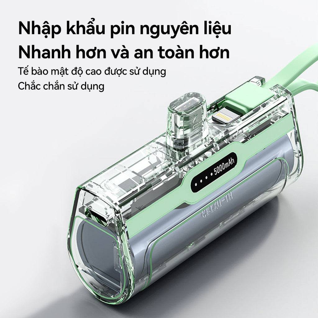 Pin Sạc Dự Phòng Mini 5000mAH Di Động An Toàn Cổng Ip Dây Type-C Macaron Cute Gaming