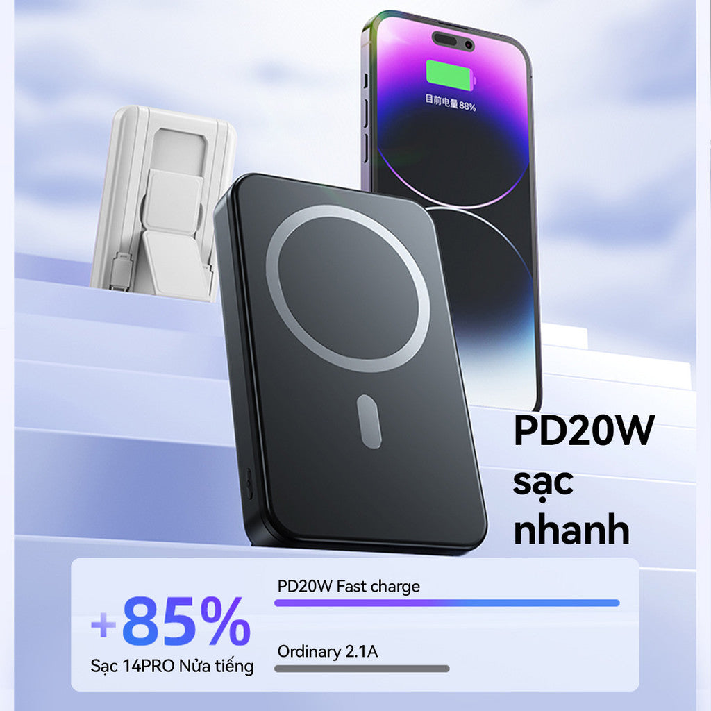 Pin Sạc Từ Tính Dự Phòng Nhanh PD22.5W Không Dây Tích Hợp 2 Đầu 10000mAH Giá Đỡ Điện Thoại