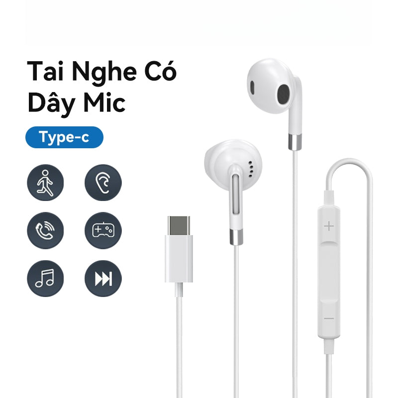 Tai Nghe Type-C Có Dây Mic Cho i15 Nhét Tai Stereo Lượng Cao Phụ Kiện Điện Thoại Gaming