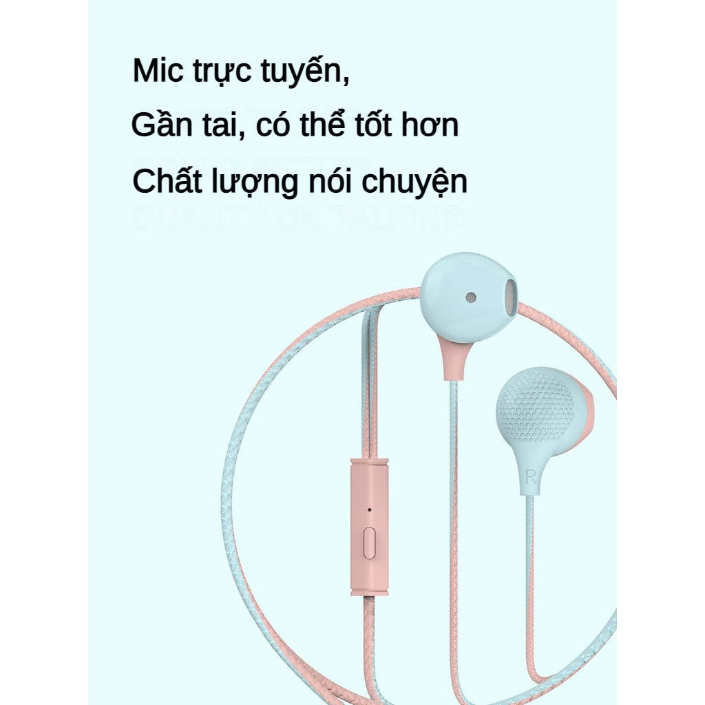 Tai Nghe Có Dây Macaron Jack 3.5MM Nhét Tai Có Mic Âm Bass Cực Chất Đàm Thoại Gaming