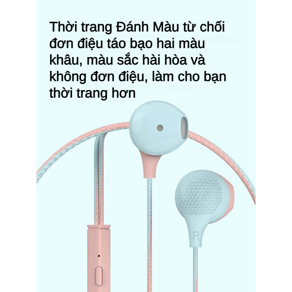 Tai Nghe Có Dây Macaron Jack 3.5MM Nhét Tai Có Mic Âm Bass Cực Chất Đàm Thoại Gaming