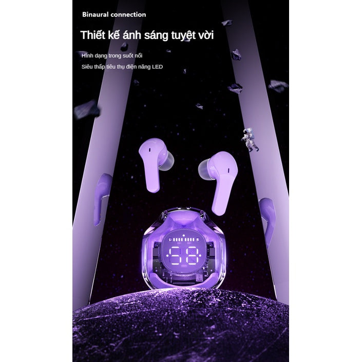 Tai Nghe Bluetooth Gaming TWS Độ Trễ Cực Thấp Trong Suốt LED Hiển Thuật Số Âm Bass Cute