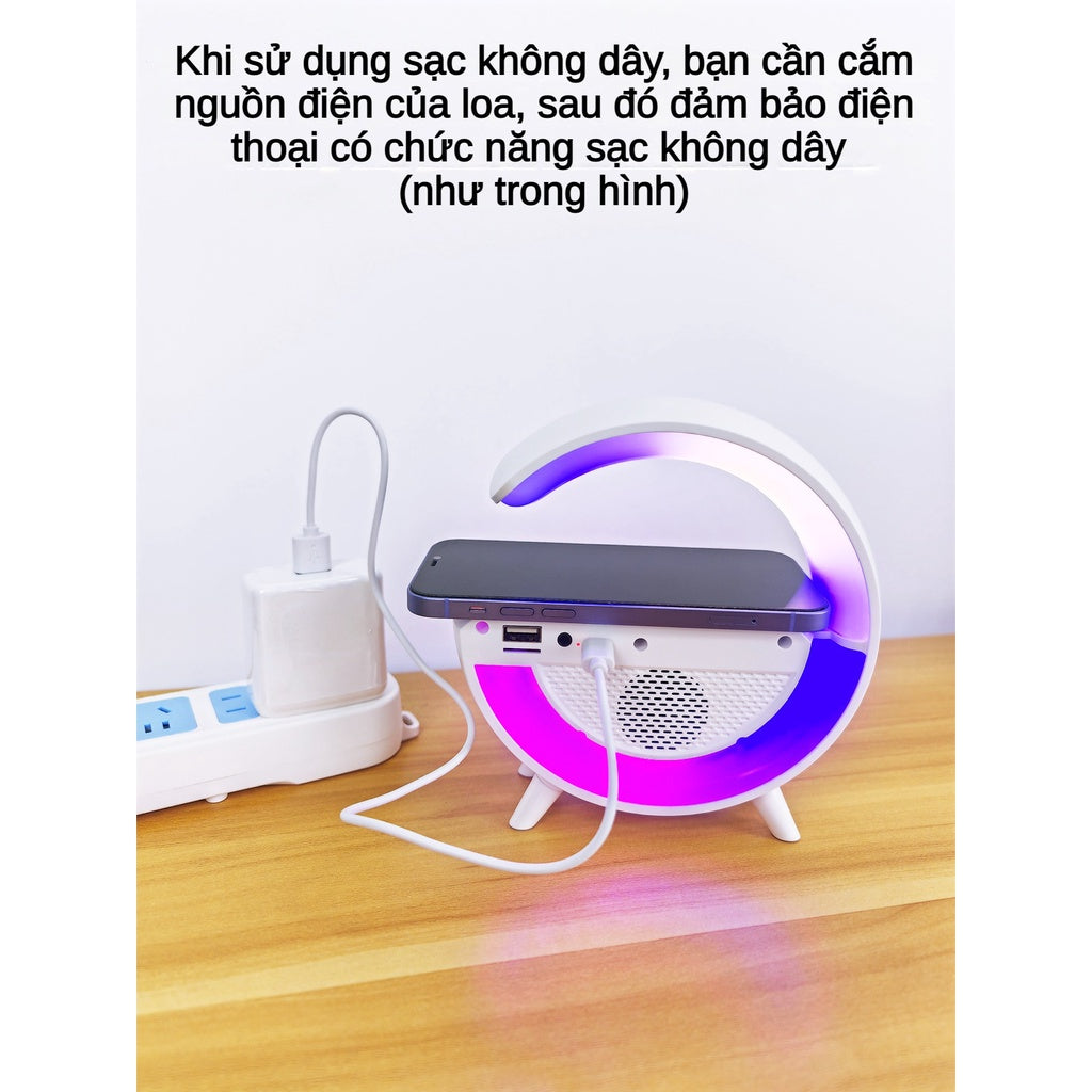 Loa Bluetooth Chữ G Kèm Sạc Không Dây Có Đèn LED RGB Âm Bass HIFI Cao Cấp Thẻ TF Chơi FM