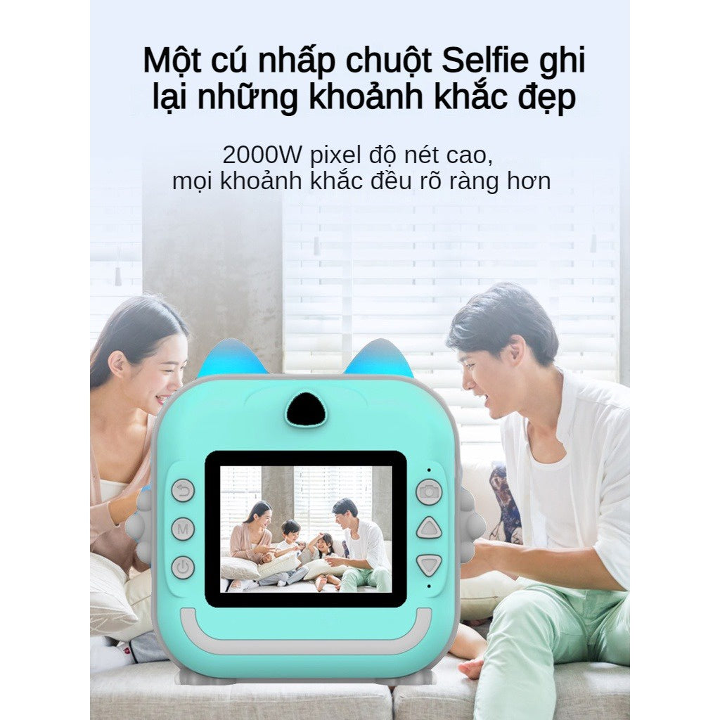 Máy Ảnh Mini in Nhiệt Chụp Lấy Liền Kỹ Thuật Số Cute Camera 24MP 720P Với 3 Cuộn Giấy Nhiệt