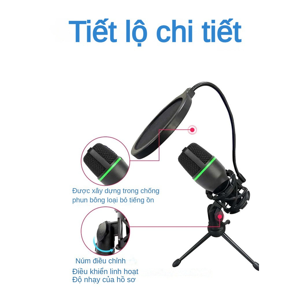 Micro Thu Âm Có Dây 3.5mm Màng Lọc Âm Chân Livestream Khử Tiếng Ồn Để Ghi Âm