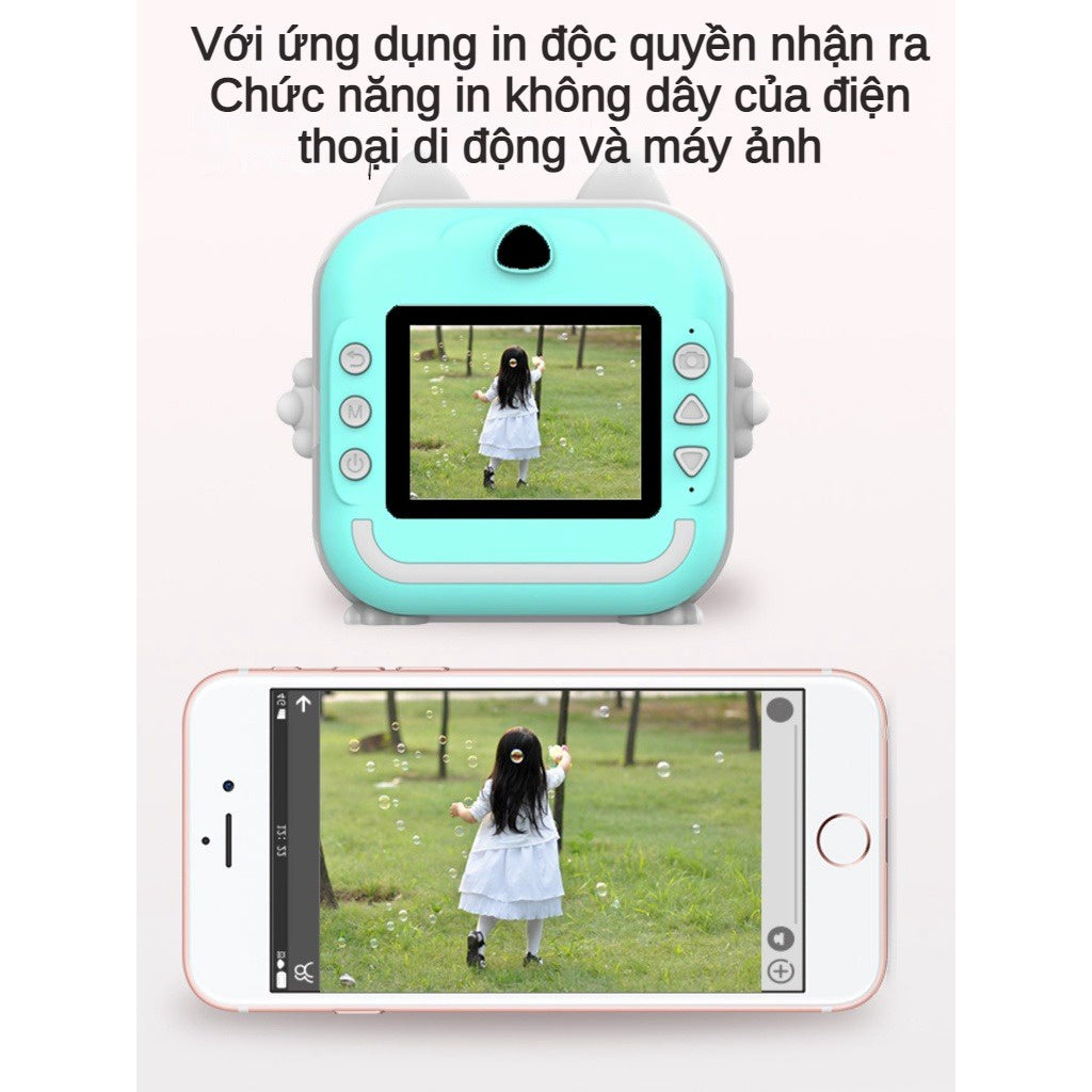 Máy Ảnh Mini in Nhiệt Chụp Lấy Liền Kỹ Thuật Số Cute Camera 24MP 720P Với 3 Cuộn Giấy Nhiệt