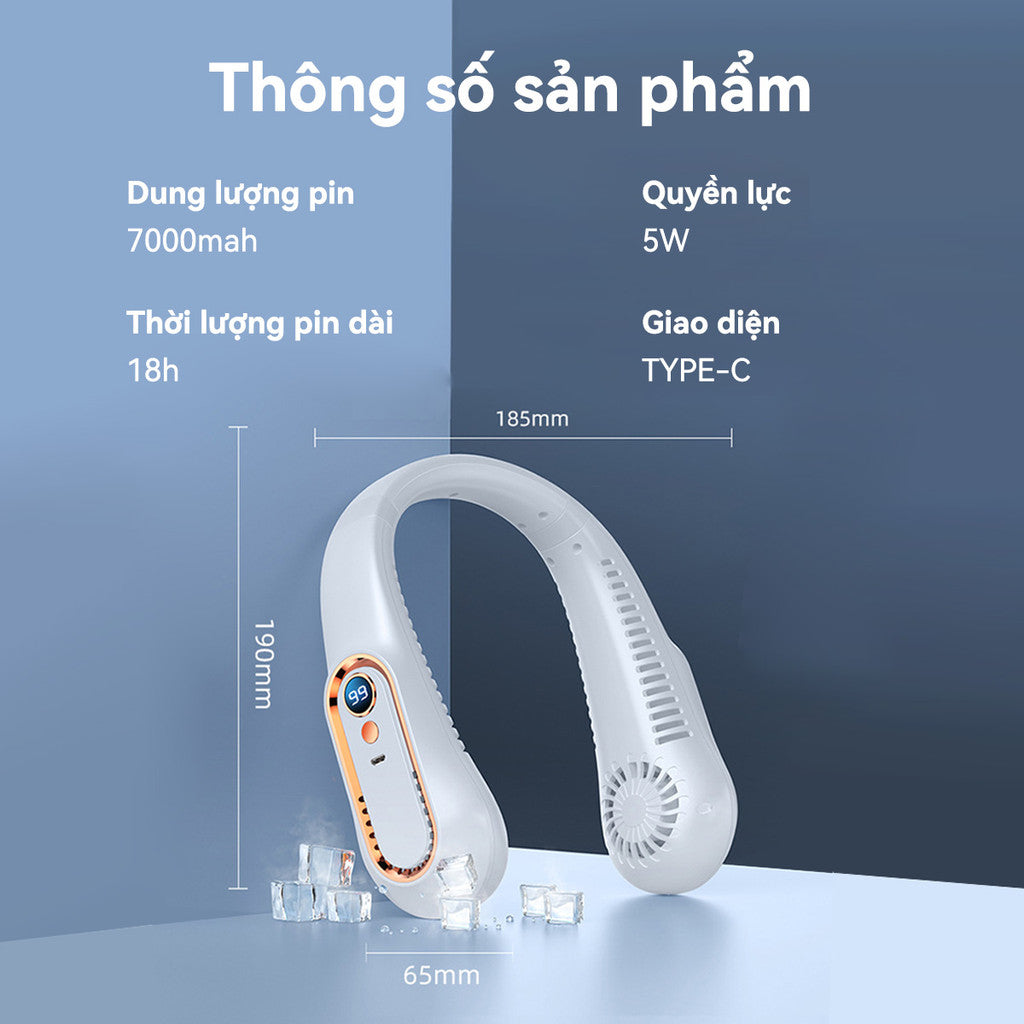 Quạt Đeo Cổ Mini ND03 Không Cánh Pin Trâu LED Hiển Thị Kỹ Thuật Số Mềm Mại Làm Mát