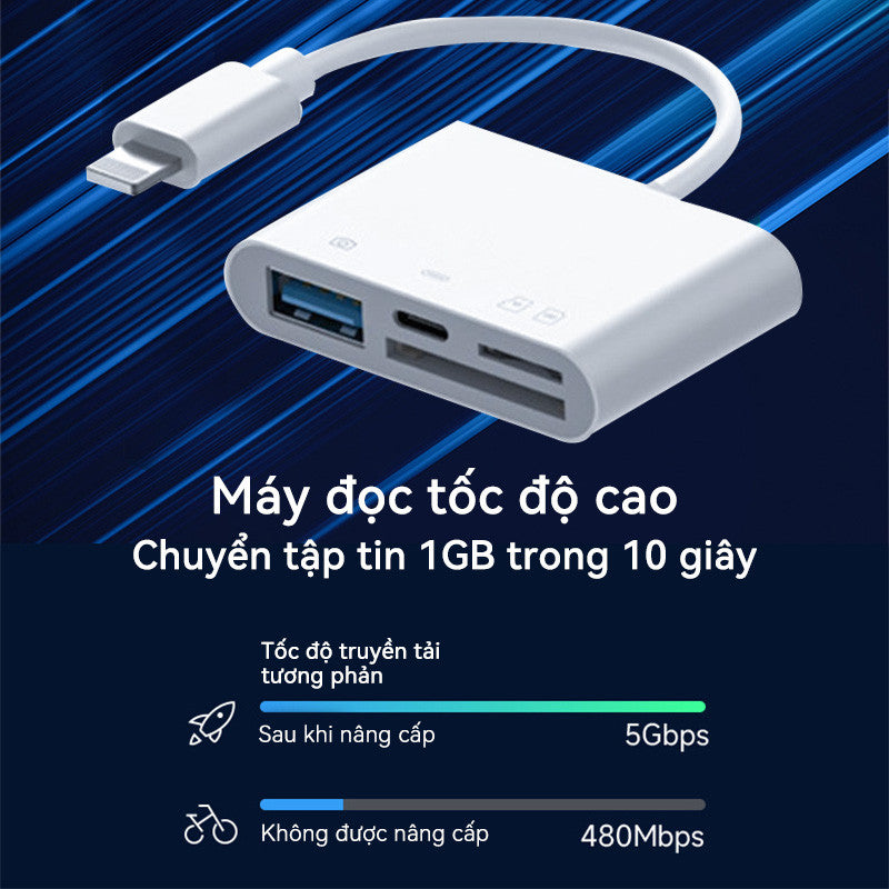 Đầu Đọc Thẻ Nhớ 4in1 OTG Type-C Lighnting SD TF Máy Ảnh USB Cáp Bộ Chuyển Đổi Di Động