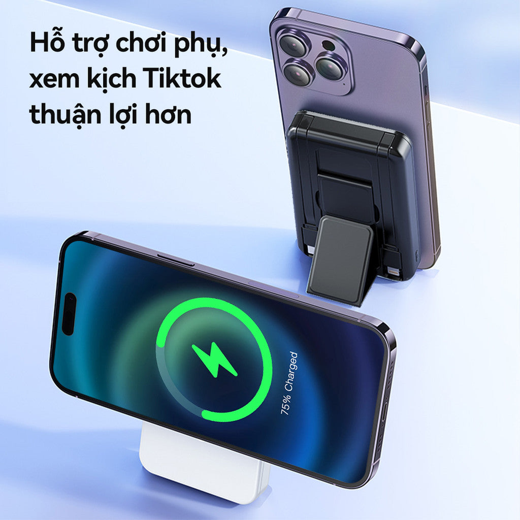 Pin Sạc Từ Tính Dự Phòng Nhanh PD22.5W Không Dây Tích Hợp 2 Đầu 10000mAH Giá Đỡ Điện Thoại