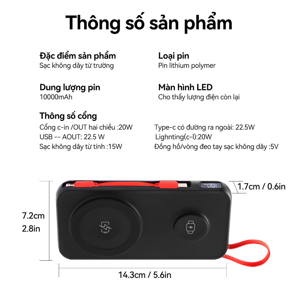 Pin Sạc Từ Tính Dự Phòng KX27 Đa Năng 10000mAH Nhanh PD22.5W Smartwatch Tai Nghe Không Dây