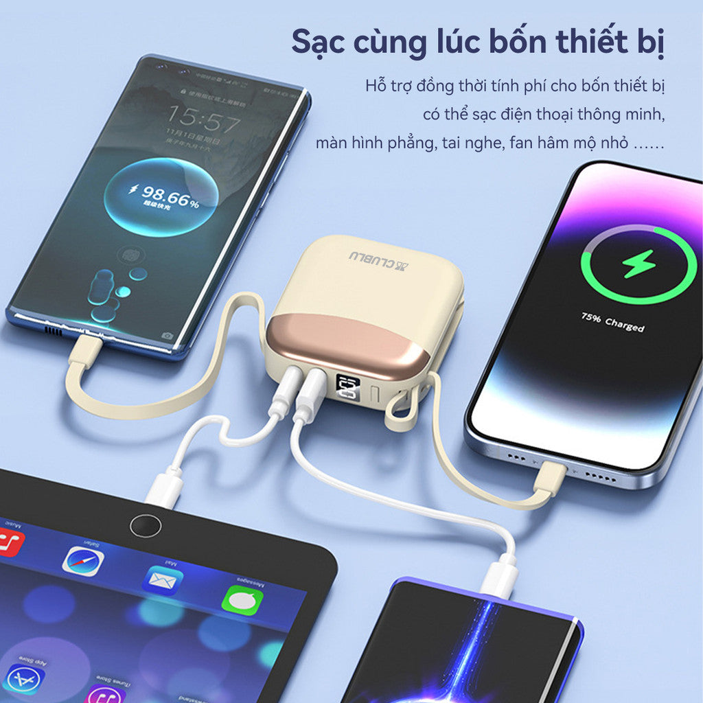 Pin Sạc Dự Phòng Mini 10000mAh R56J Có Dây Nhanh 22.5W Cấp Cao Retro Power Bank USB Type-C