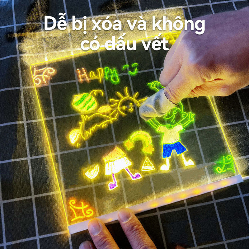 Bảng Quảng Cáo Treo Có Đèn LED (Tặng 7 Bút Màu) Bảng Huỳnh Quang Vẽ Xóa Dễ Dàng 3D Cho Bé