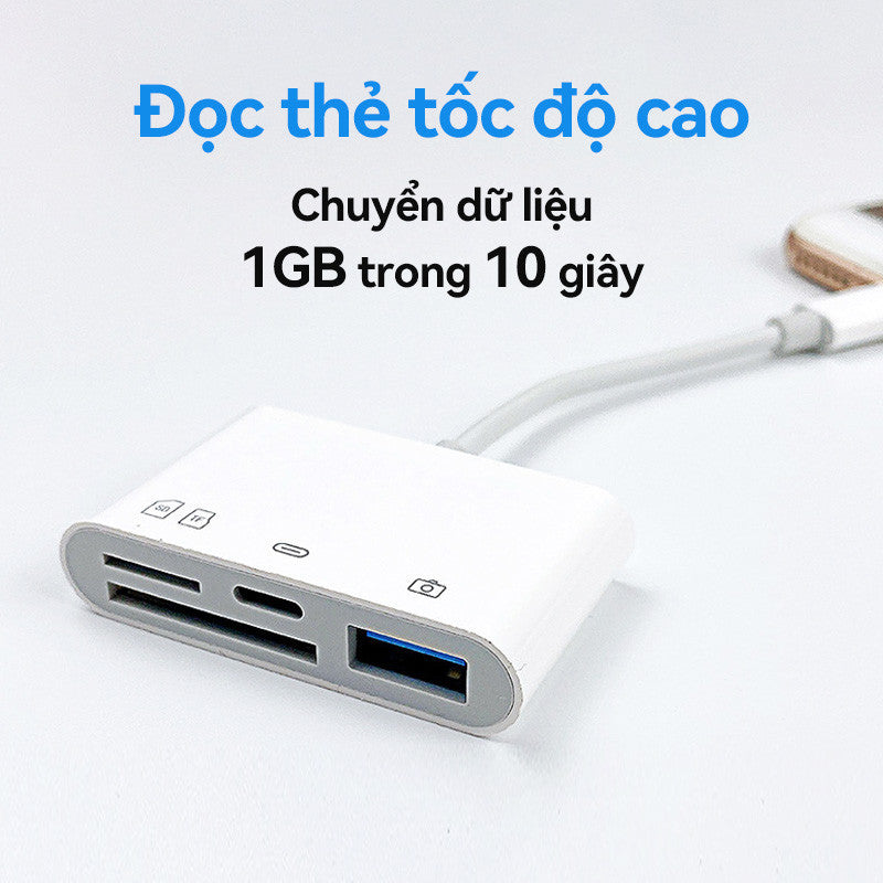 Đầu Đọc Thẻ Nhớ 4in1 OTG Type-C Lighnting SD TF Máy Ảnh USB Cáp Bộ Chuyển Đổi Di Động