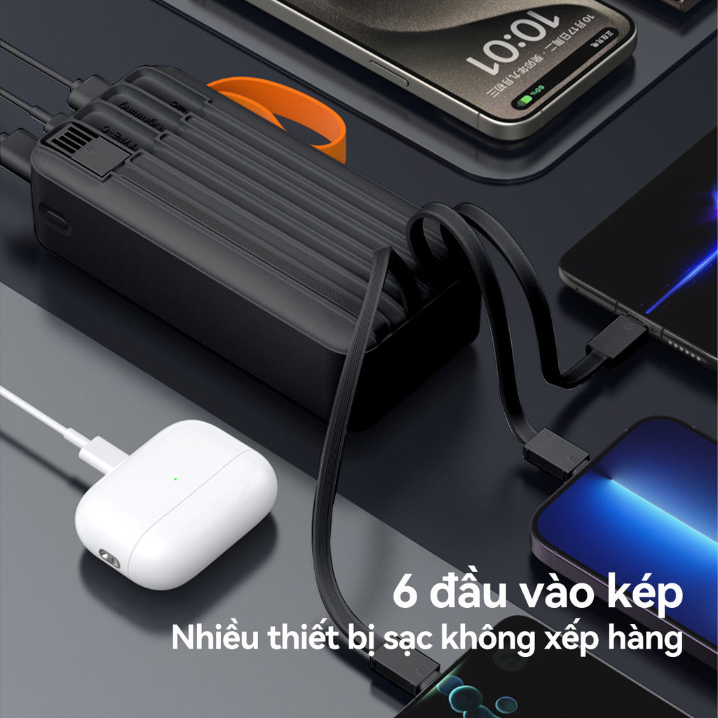 Pin Sạc Dự Phòng 30000mAh Nhanh 66W Đa Năng LED Hiển Thị Có 4 Dây R53Mega Laptop Power Bank