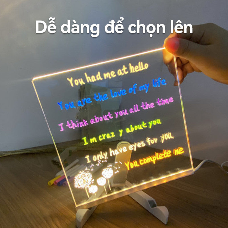 Bảng Quảng Cáo Treo Có Đèn LED (Tặng 7 Bút Màu) Bảng Huỳnh Quang Vẽ Xóa Dễ Dàng 3D Cho Bé