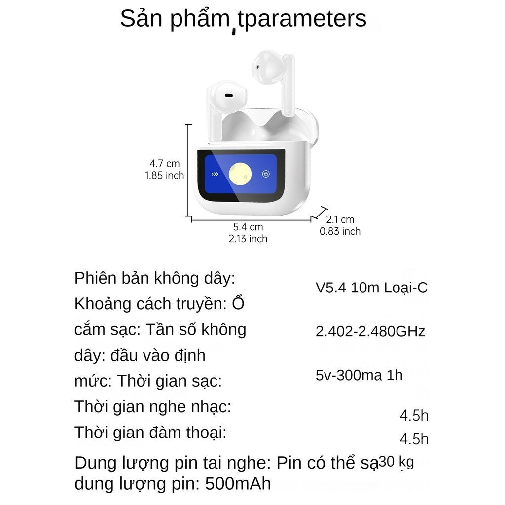 Tai Nghe Bluetooth5.3 Màn Hình Cảm Ứng LED ENC TWS YX28 Gaming Nhét Tai Stereo Màu Trắng