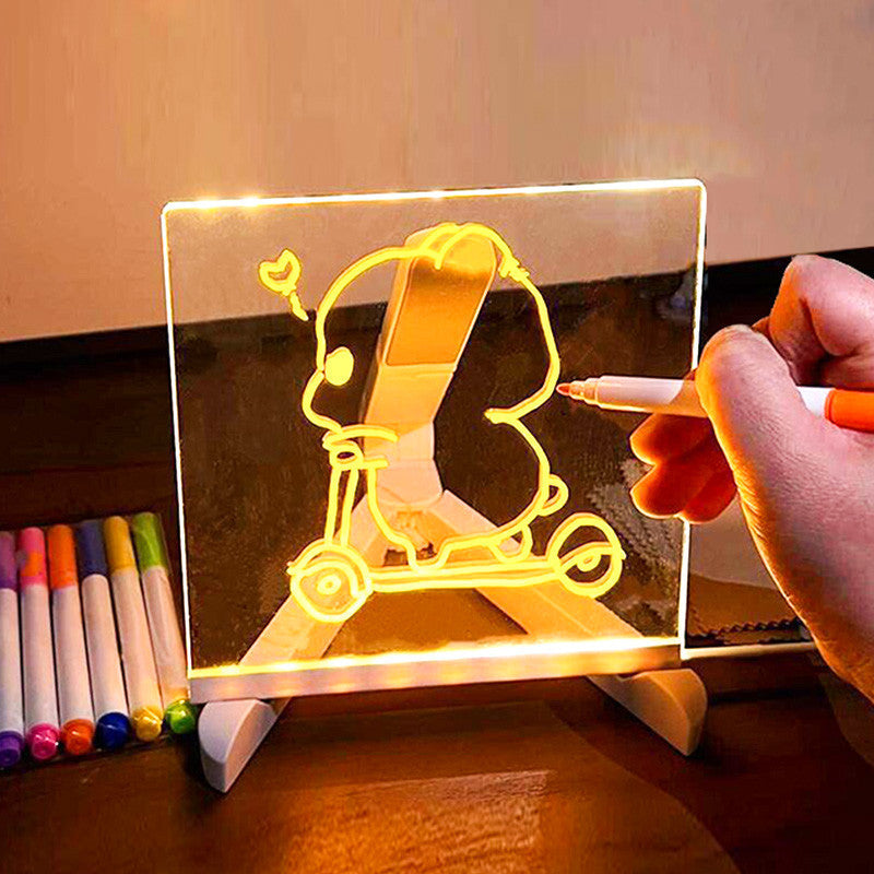 Bảng Quảng Cáo Treo Có Đèn LED (Tặng 7 Bút Màu) Bảng Huỳnh Quang Vẽ Xóa Dễ Dàng 3D Cho Bé