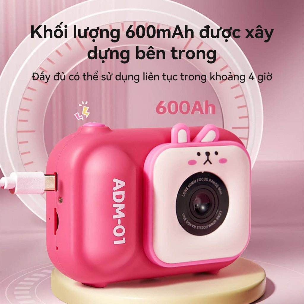 Máy Ảnh Kỹ Thuật Số Mini ADM-01 Camera Digital Trước Và Sau 720P 48MP Có Tripod Cho Bé Cute