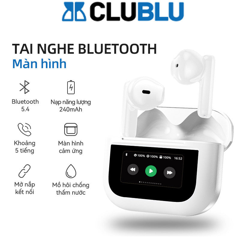 Tai Nghe Bluetooth5.3 Màn Hình Cảm Ứng LED ENC TWS YX28 Gaming Nhét Tai Stereo Màu Trắng