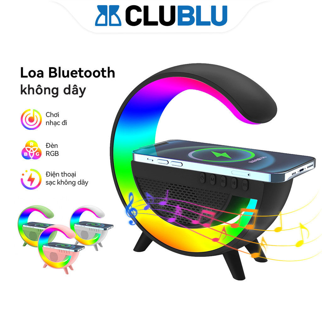 Loa Bluetooth Chữ G Kèm Sạc Không Dây Có Đèn LED RGB Âm Bass HIFI Cao Cấp Thẻ TF Chơi FM