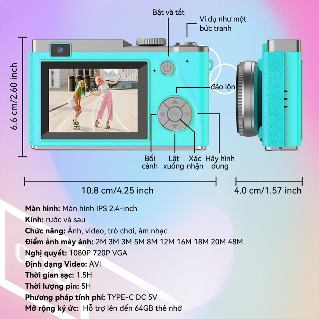 Máy Ảnh Kỹ Thuật Số Selfie LK-003 Camera Kép Mini Digital 4K Video Cho Học Sinh Retro