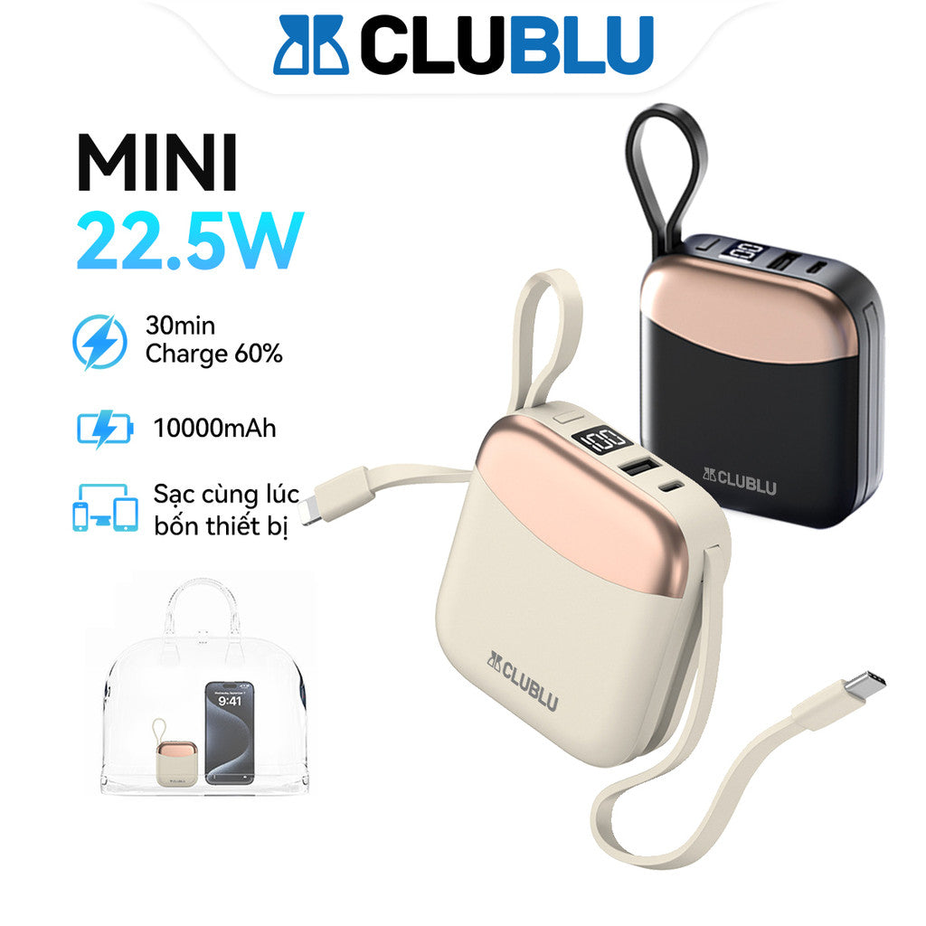 Pin Sạc Dự Phòng Mini 10000mAh R56J Có Dây Nhanh 22.5W Cấp Cao Retro Power Bank USB Type-C