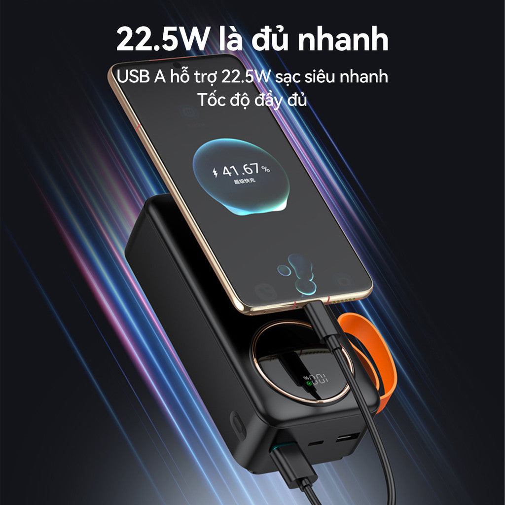 Pin Sạc Dự Phòng 30000mAh Nhanh 66W Đa Năng LED Hiển Thị Có 4 Dây R53Mega Laptop Power Bank