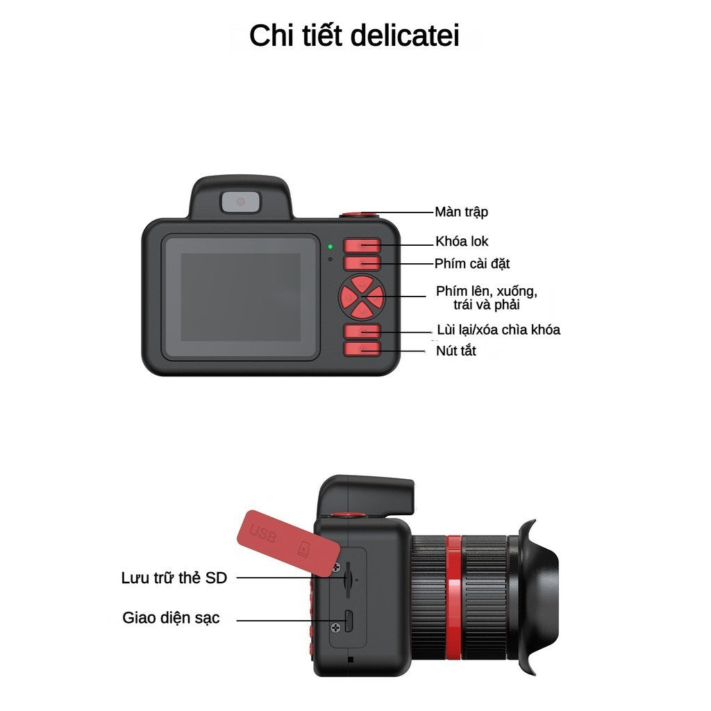 Máy Ảnh Kỹ Thuật Số Mini D31 Camera DSLR Xoay Ống Kính Để Lấy Nét Có Đèn Flash Cho Bé