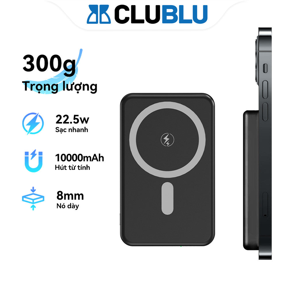 Pin Sạc Dự Phòng Mini Từ Tính Siêu Mỏng Sạc NhanhPD 10000mAH Hợp Kim Nhôm Không Dây Cao Cấp