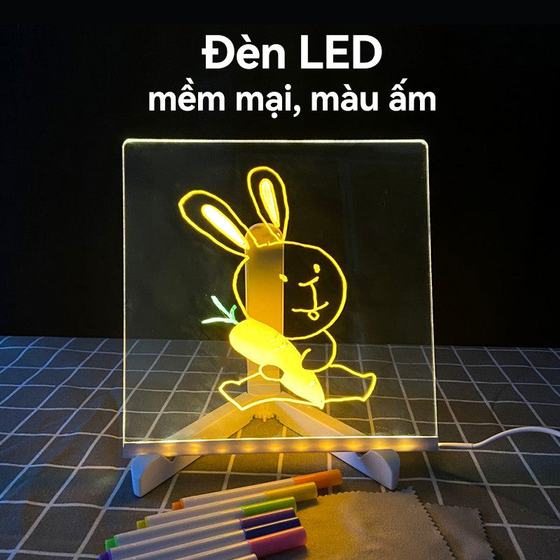 Bảng Quảng Cáo Treo Có Đèn LED (Tặng 7 Bút Màu) Bảng Huỳnh Quang Vẽ Xóa Dễ Dàng 3D Cho Bé