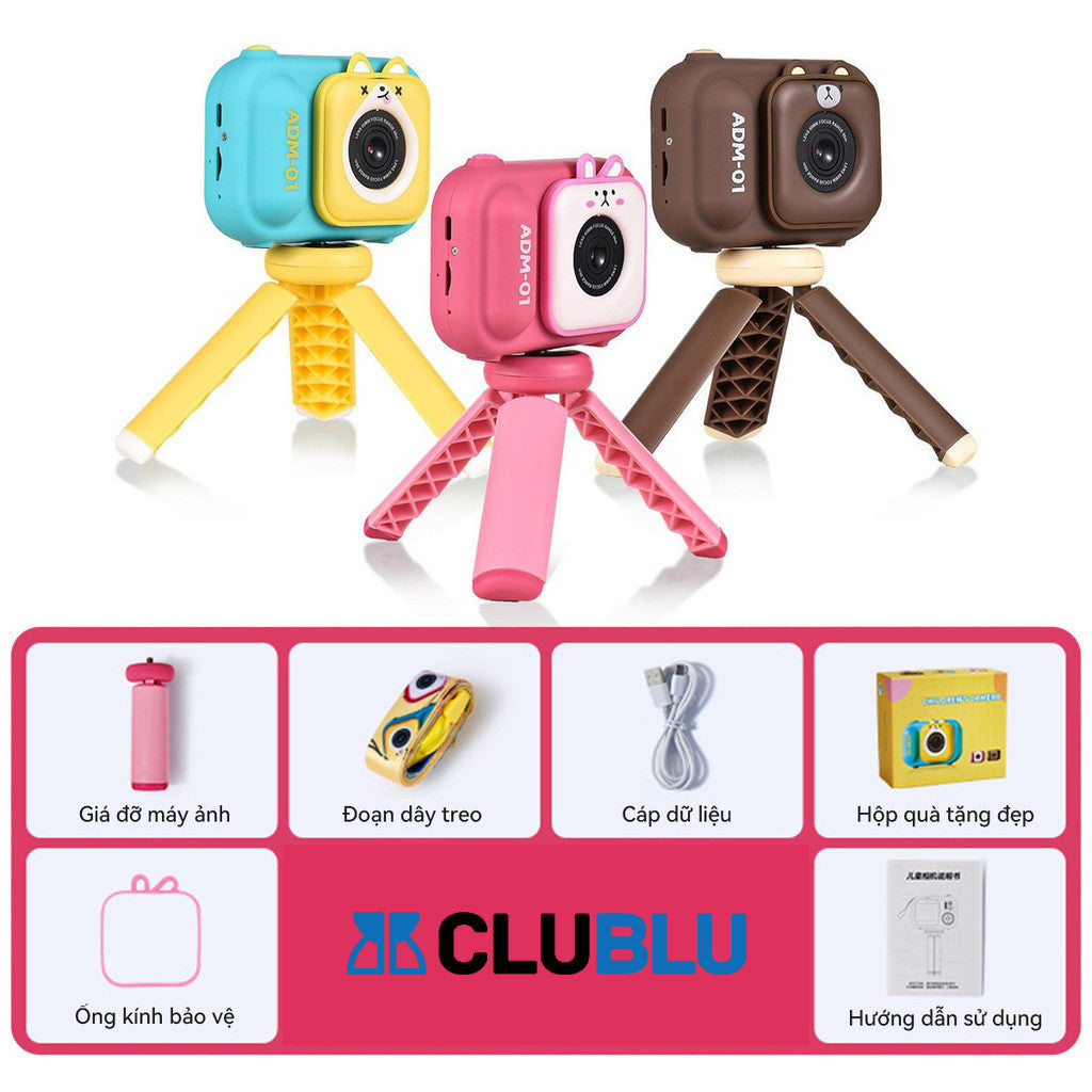 Máy Ảnh Kỹ Thuật Số Mini ADM-01 Camera Digital Trước Và Sau 720P 48MP Có Tripod Cho Bé Cute