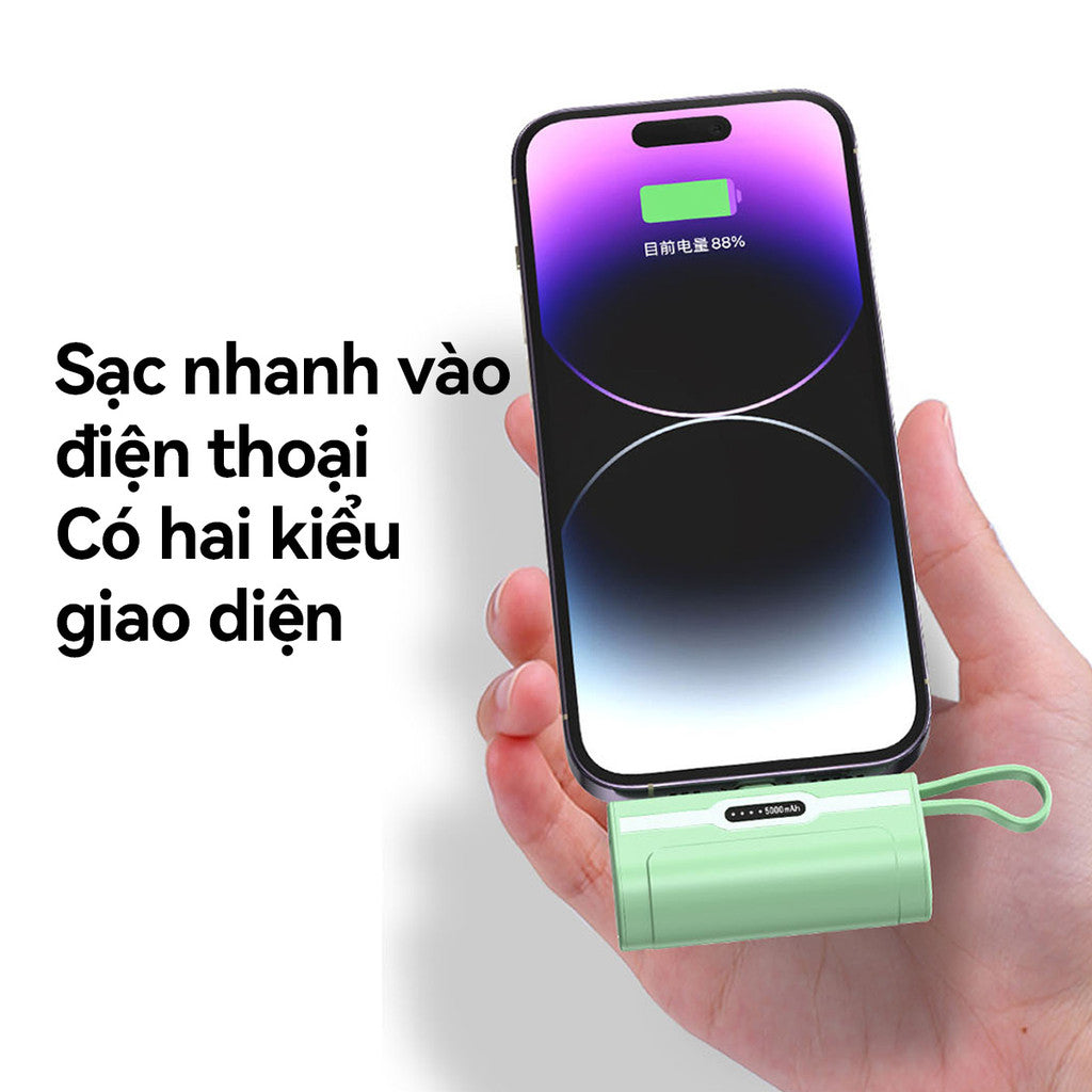 Pin Sạc Dự Phòng Mini 5000mAH Di Động An Toàn Cổng Ip Dây Type-C Macaron Cute Gaming