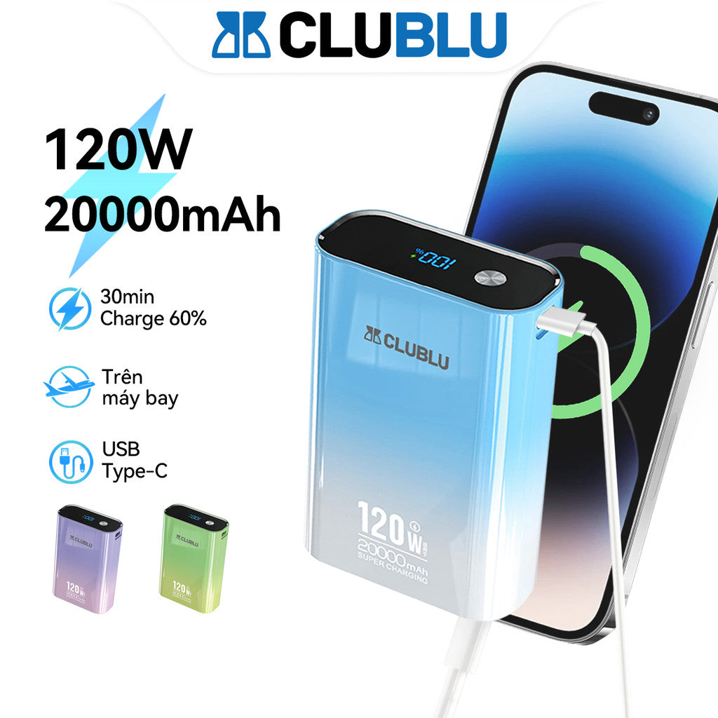 Pin Sạc Dự Phòng Mini 20000mAh Sạc Nhanh PD22.5W Màu Gradient Đẹp Mắt Hiển Thị Lượng Pin