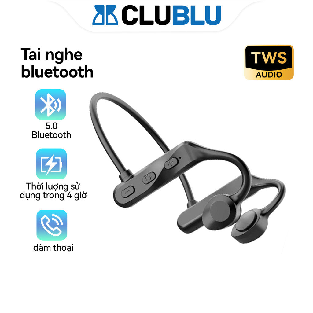 Tai Nghe Đeo Cổ Bluetooth Thể Thao Dẫn Truyền Xương Thiết Kế Kẹp Tai Không Dây Đàm Thoại