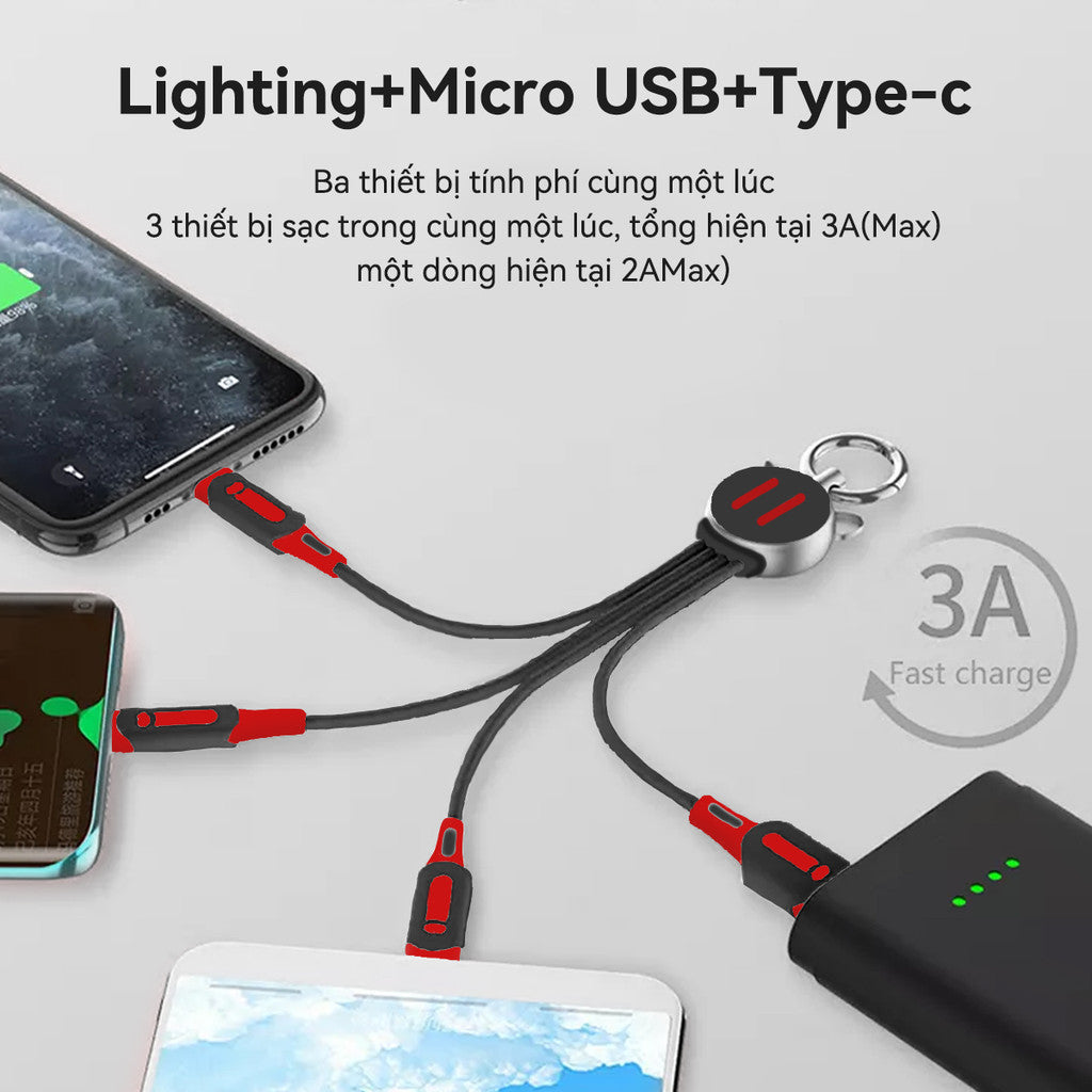 Cáp Sạc Và Truyền Dữ Liệu 3in1 Nhanh Micro USB Type-C Lighting Cho Điện Thoại Móc Khóa Cute