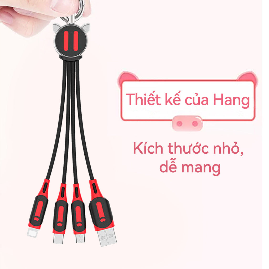 Cáp Sạc Và Truyền Dữ Liệu 3in1 Nhanh Micro USB Type-C Lighting Cho Điện Thoại Móc Khóa Cute