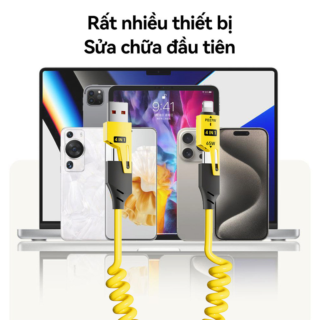 Dây Cáp 65W Sạc Nhanh Type-C Lighnting USB Nam Châm Lò So Chống Rối Phụ Kiện Điện Thoại