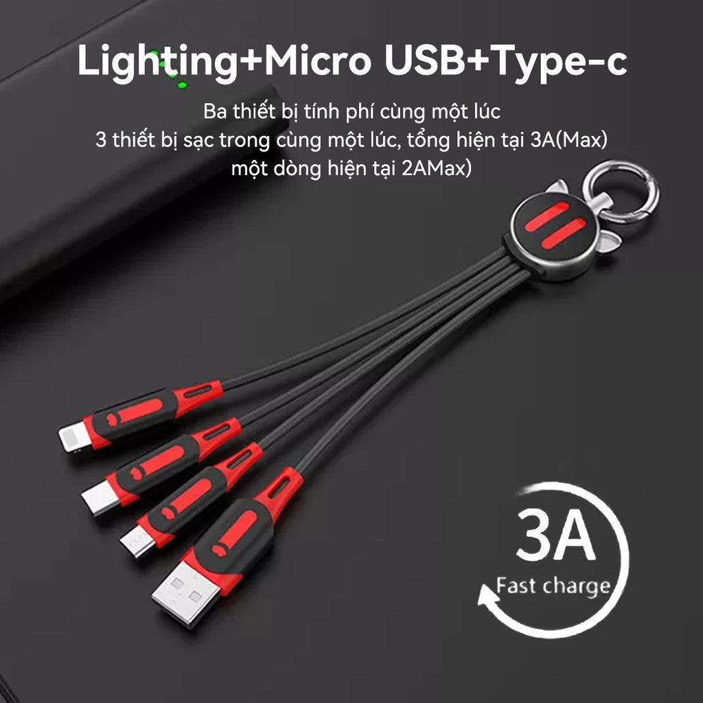 Cáp Sạc Và Truyền Dữ Liệu 3in1 Nhanh Micro USB Type-C Lighting Cho Điện Thoại Móc Khóa Cute