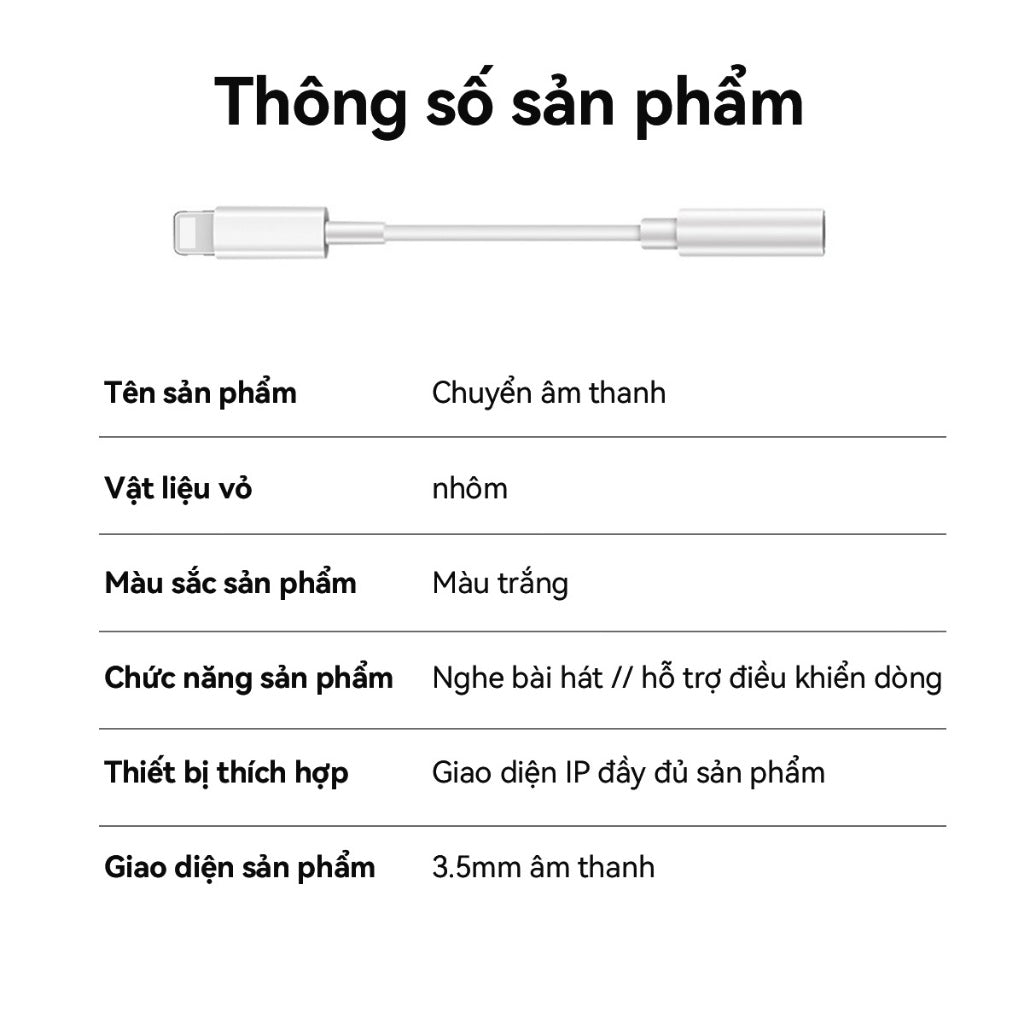 Jack Chuyển Đổi Lignting Sang Jack 3.5mm Cáp Chuyển Đổi Tai Nghe cho iP không Đàm Thoại