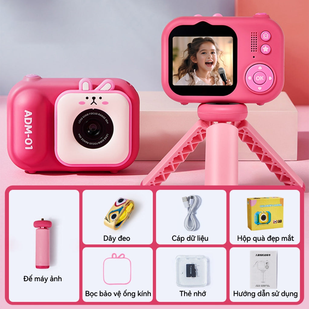 Máy Ảnh Kỹ Thuật Số Mini ADM-01 Camera Digital Trước Và Sau 720P 48MP Có Tripod Cho Bé Cute