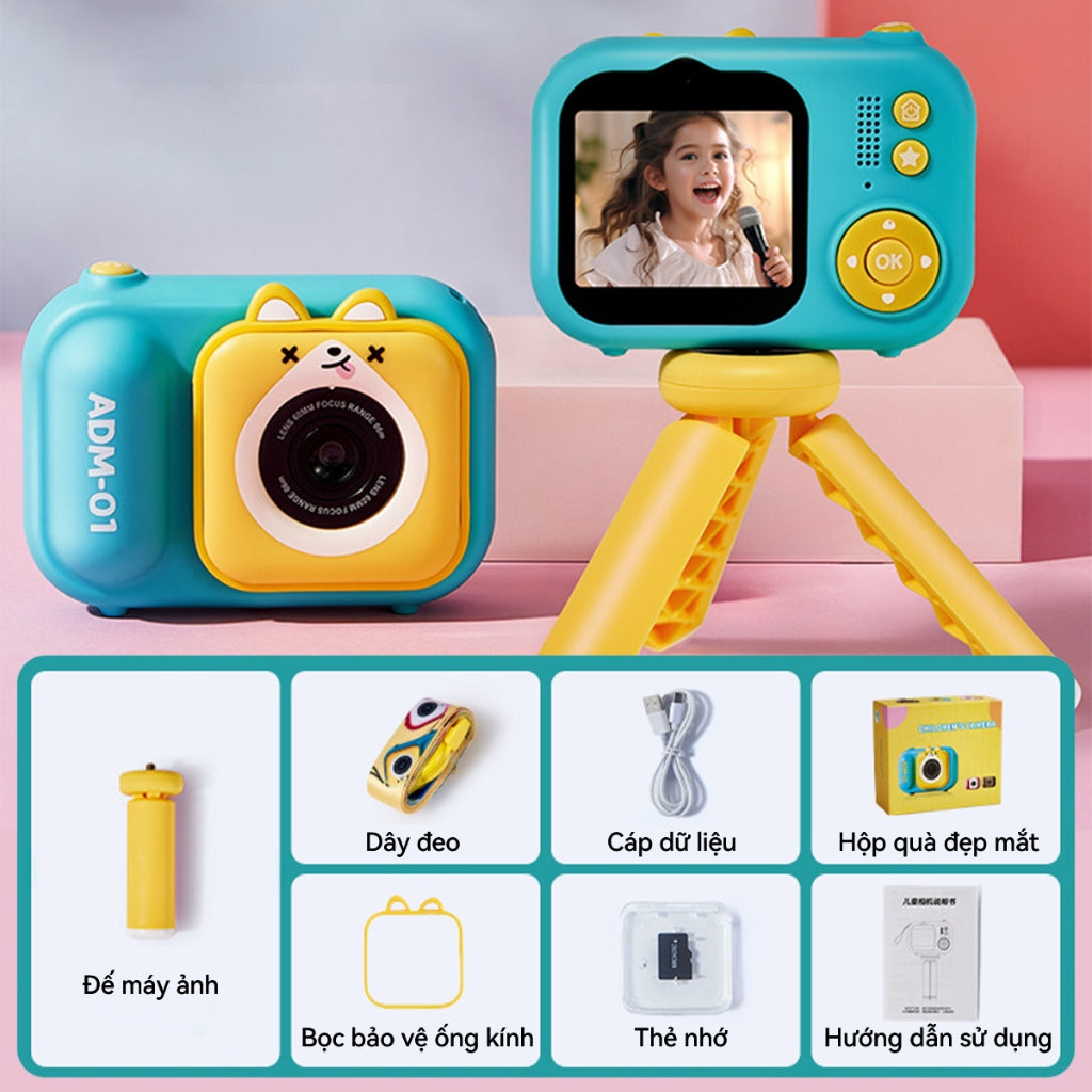 Máy Ảnh Kỹ Thuật Số Mini ADM-01 Camera Digital Trước Và Sau 720P 48MP Có Tripod Cho Bé Cute